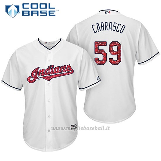 Maglia Baseball Uomo Cleveland Indians 2017 Estrellas y Rayas 59 Carlos Carrasco Bianco Cool Base